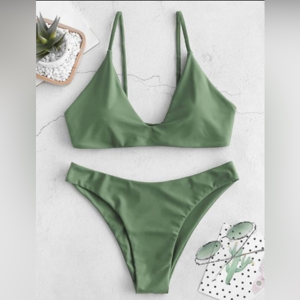 Zaful Green Minimalist Bikini Set